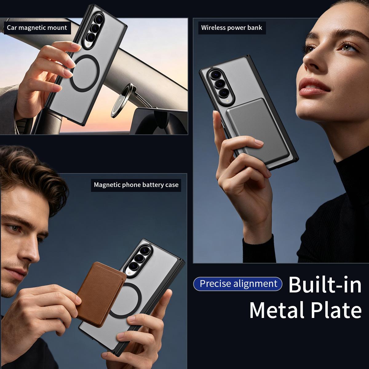 For Galaxy Z Fold4 Star Hinge Frame-integrated Film Magnetic Phone Case - Black - SYA003425602A