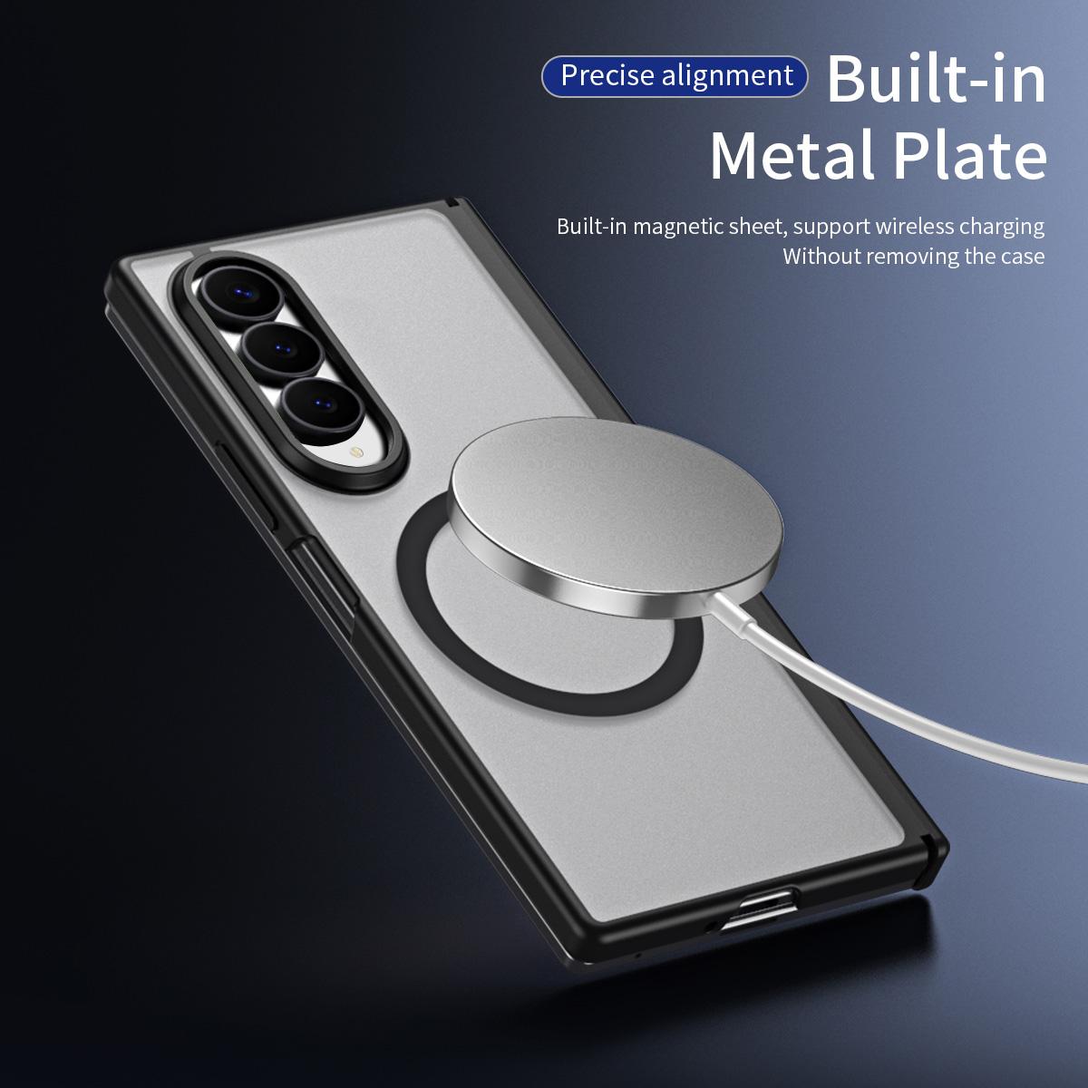 For Galaxy Z Fold4 Star Hinge Frame-integrated Film Magnetic Phone Case - Black - SYA003425602A