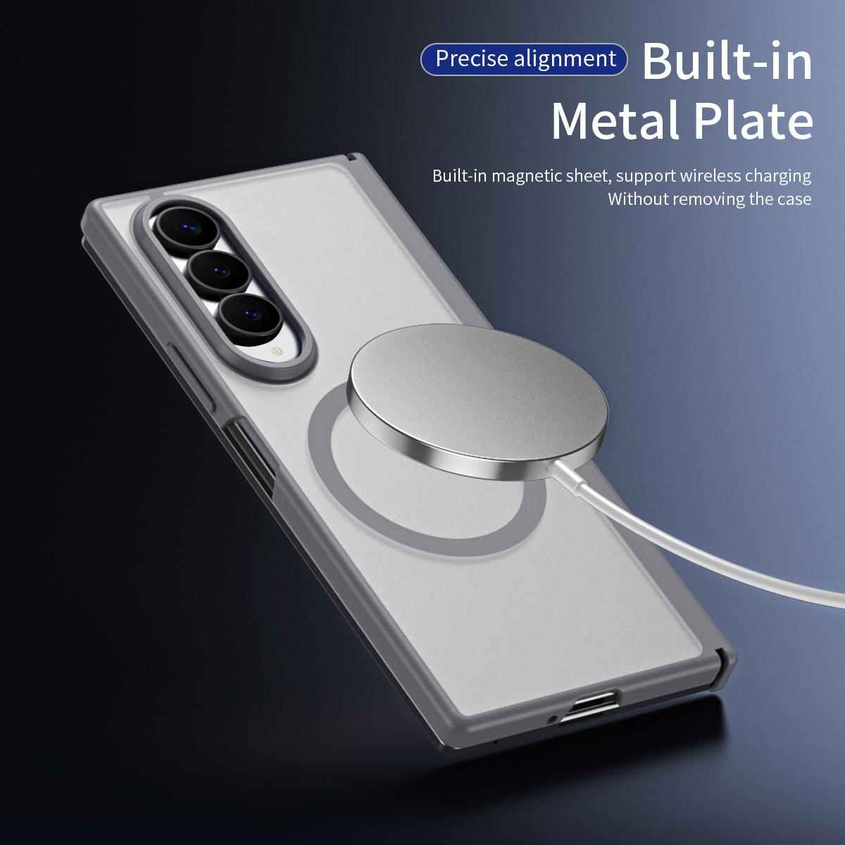 For Galaxy Z Fold4 Star Hinge Frame-integrated Film Magnetic Phone Case - Grey - SYA003425602B