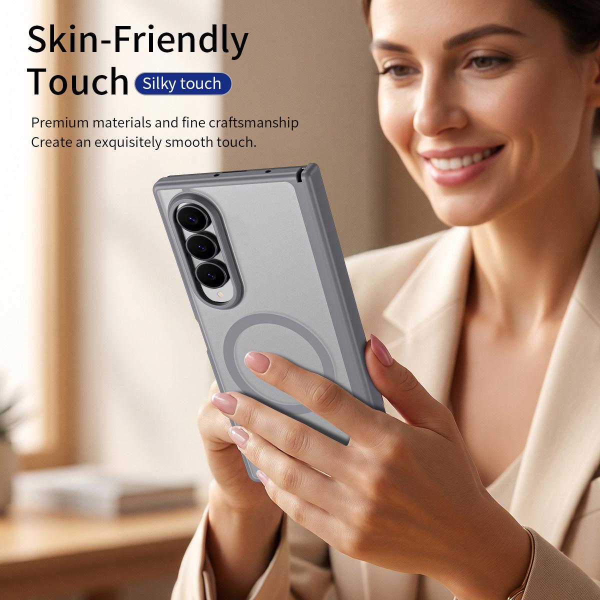 For Galaxy Z Fold4 Star Hinge Frame-integrated Film Magnetic Phone Case - Grey - SYA003425602B