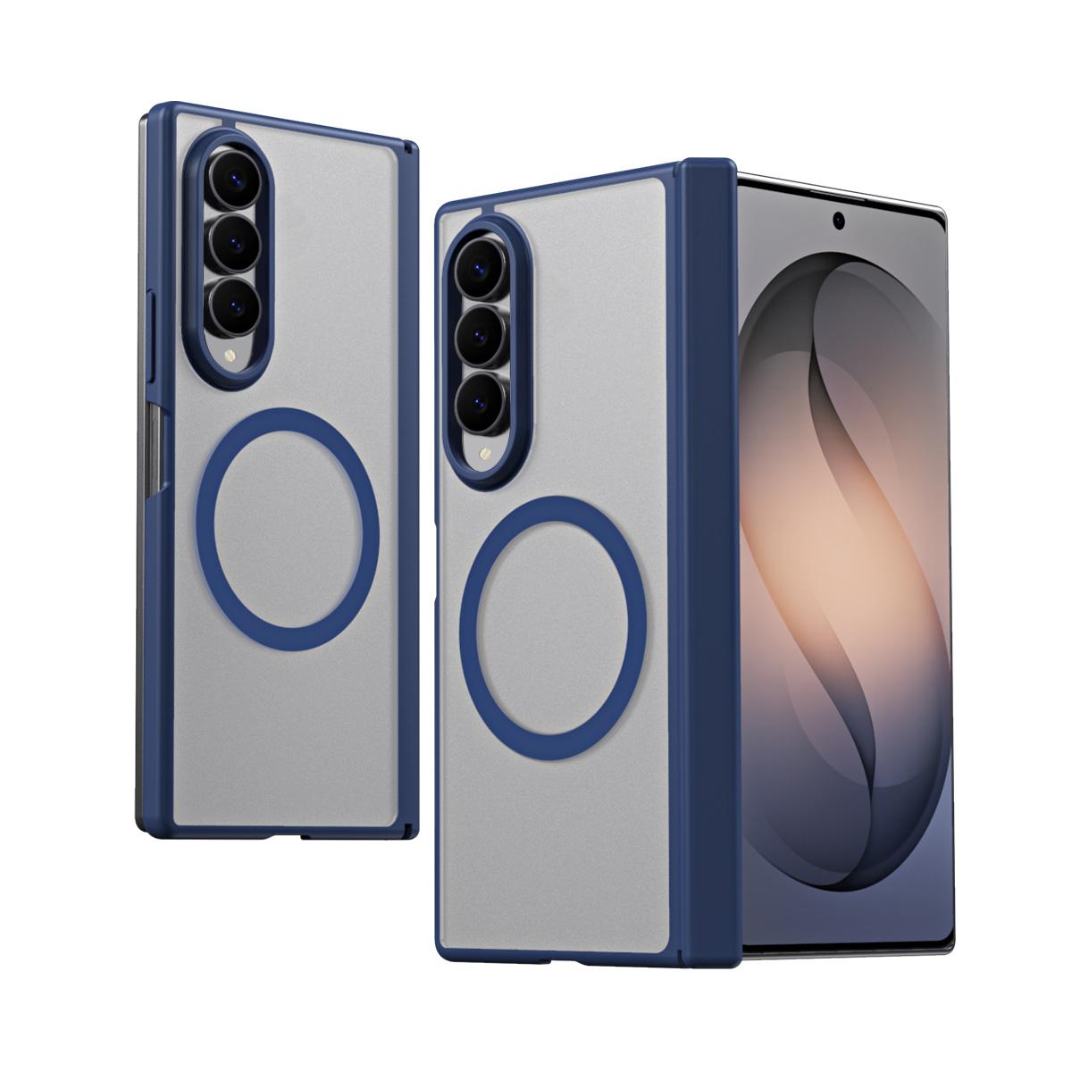 For Galaxy Z Fold4 Star Hinge Frame-integrated Film Magnetic Phone Case - Blue - SYA003425602C