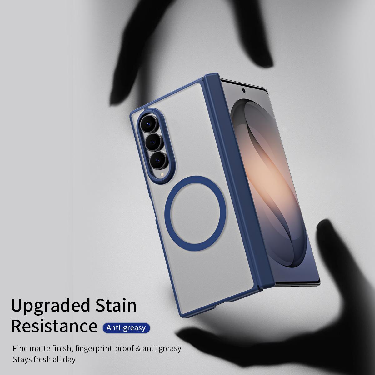 For Galaxy Z Fold4 Star Hinge Frame-integrated Film Magnetic Phone Case - Blue - SYA003425602C