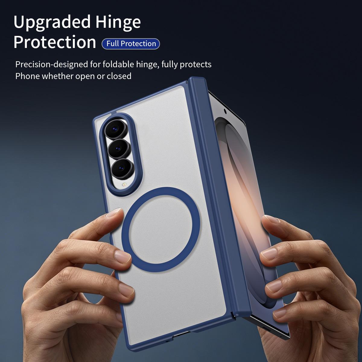 For Galaxy Z Fold4 Star Hinge Frame-integrated Film Magnetic Phone Case - Blue - SYA003425602C