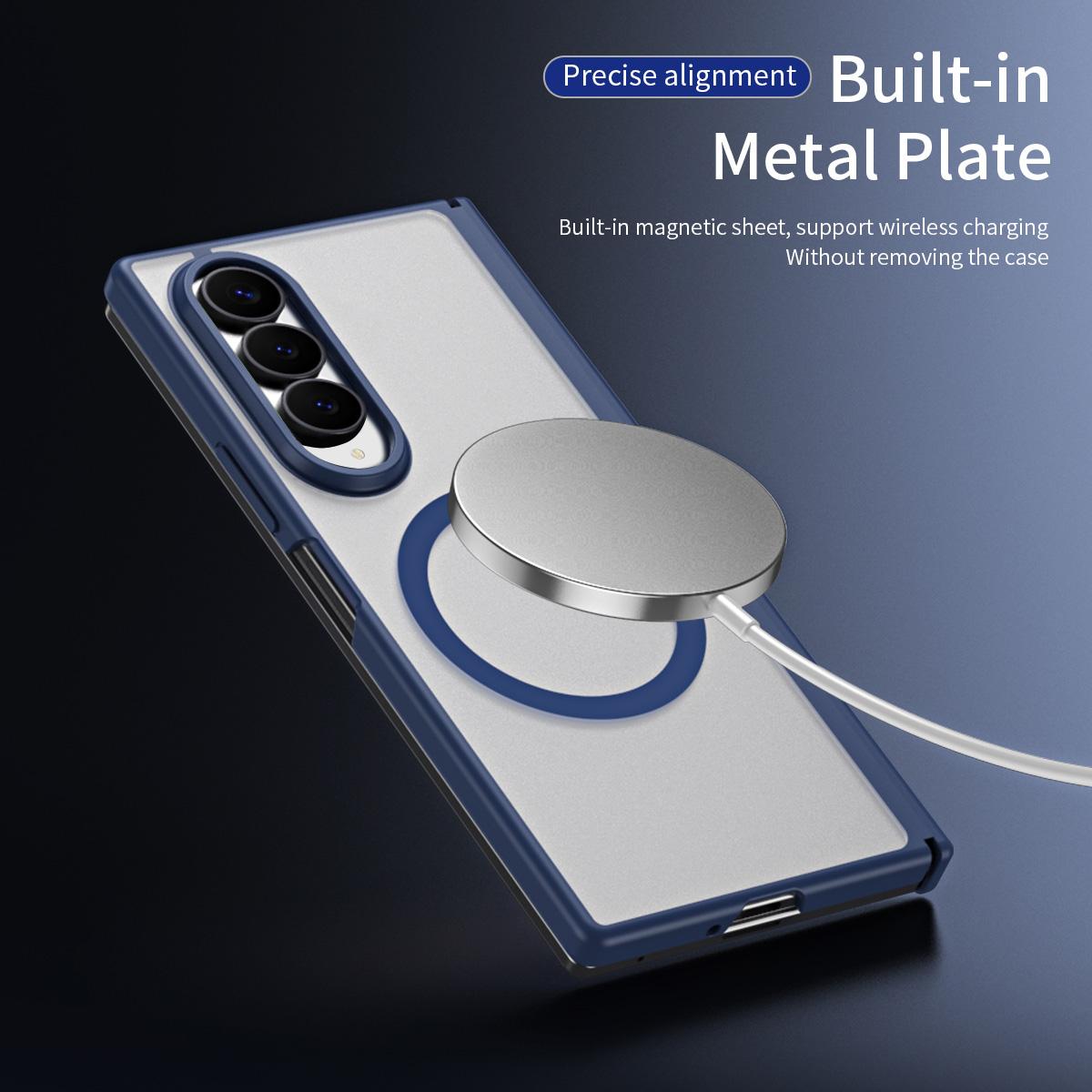 For Galaxy Z Fold4 Star Hinge Frame-integrated Film Magnetic Phone Case - Blue - SYA003425602C