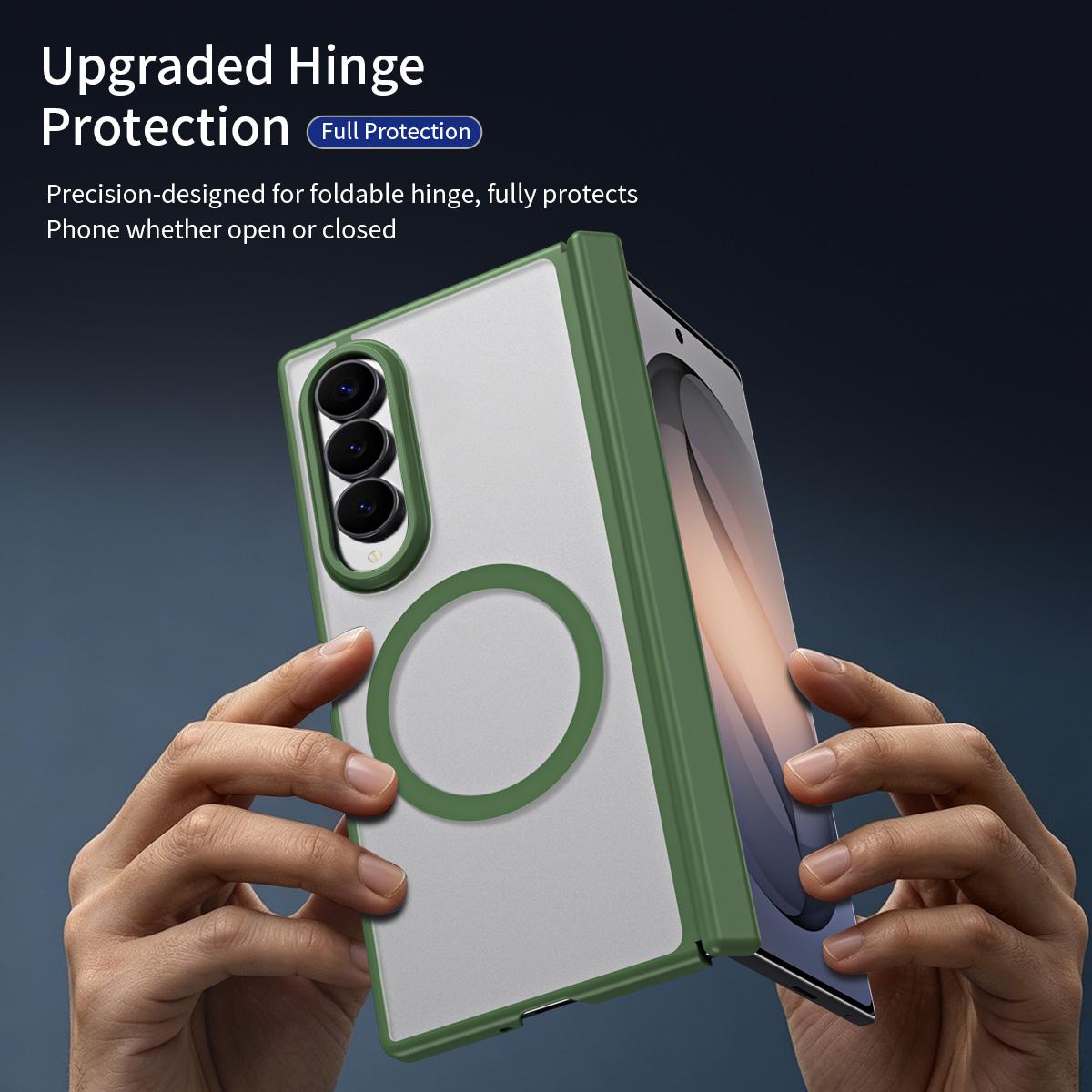 For Galaxy Z Fold4 Star Hinge Frame-integrated Film Magnetic Phone Case - Green - SYA003425602D