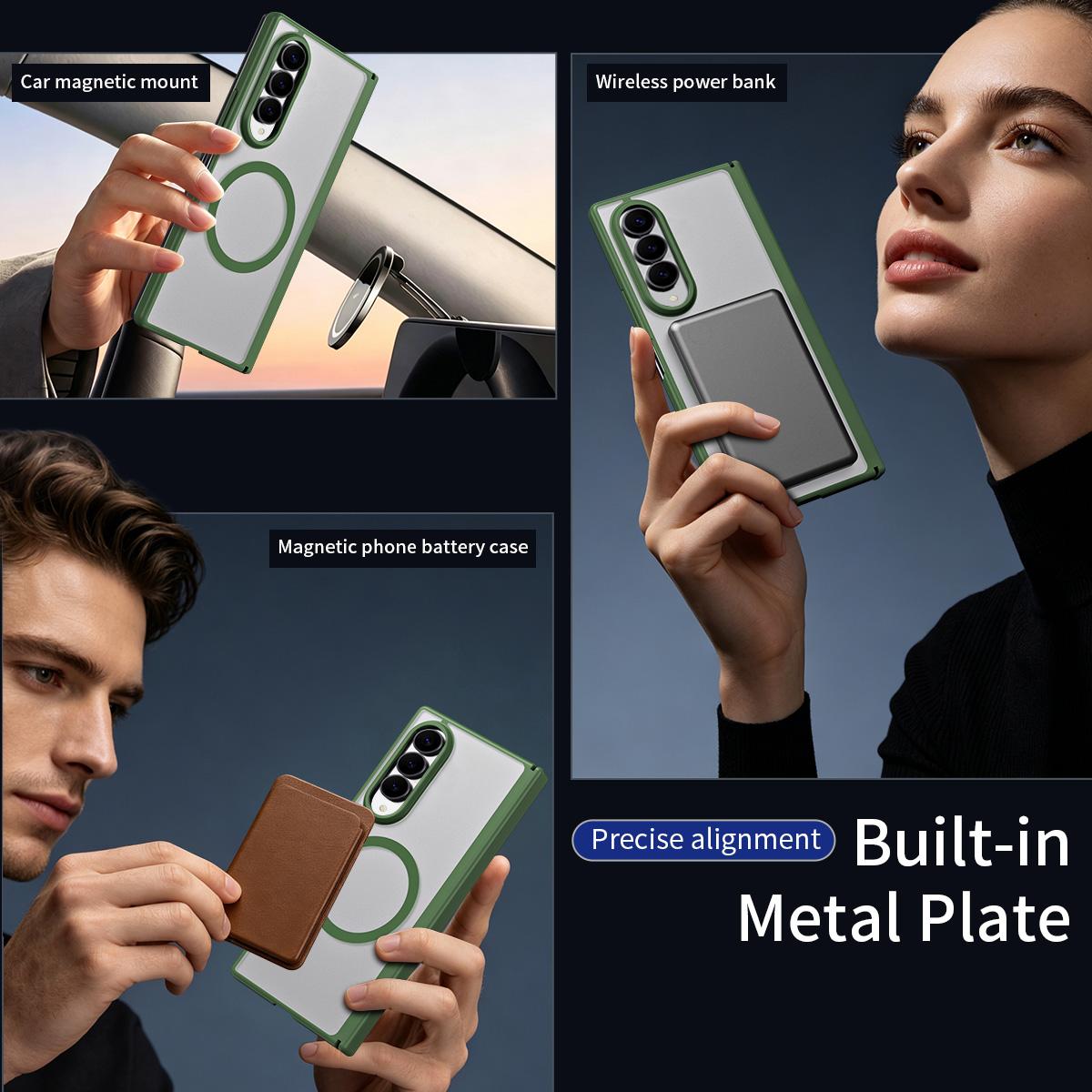 For Galaxy Z Fold4 Star Hinge Frame-integrated Film Magnetic Phone Case - Green - SYA003425602D