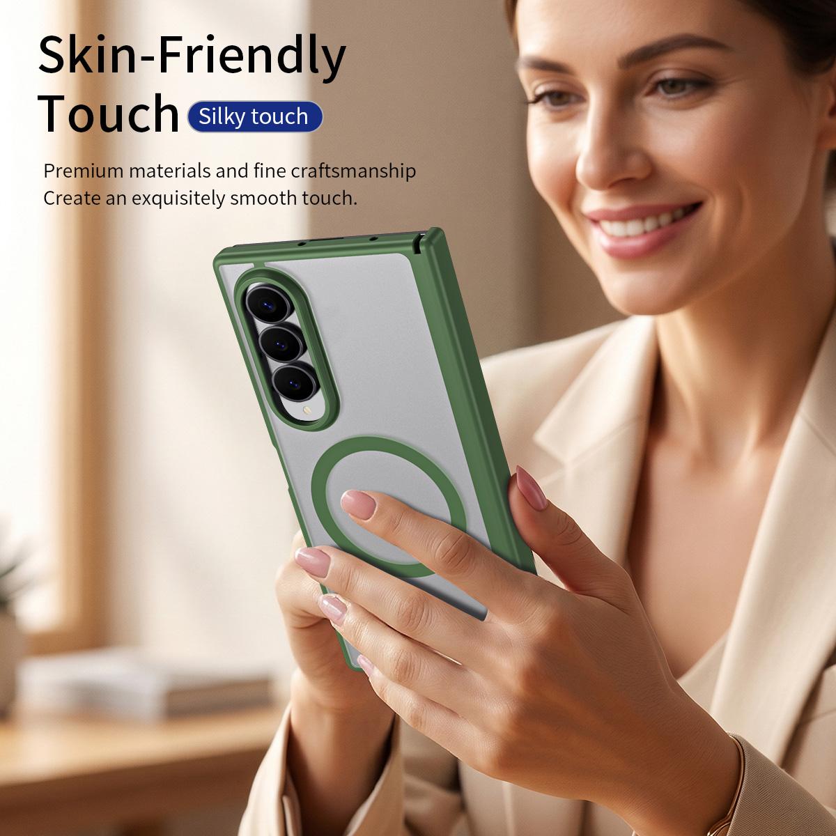 For Galaxy Z Fold4 Star Hinge Frame-integrated Film Magnetic Phone Case - Green - SYA003425602D