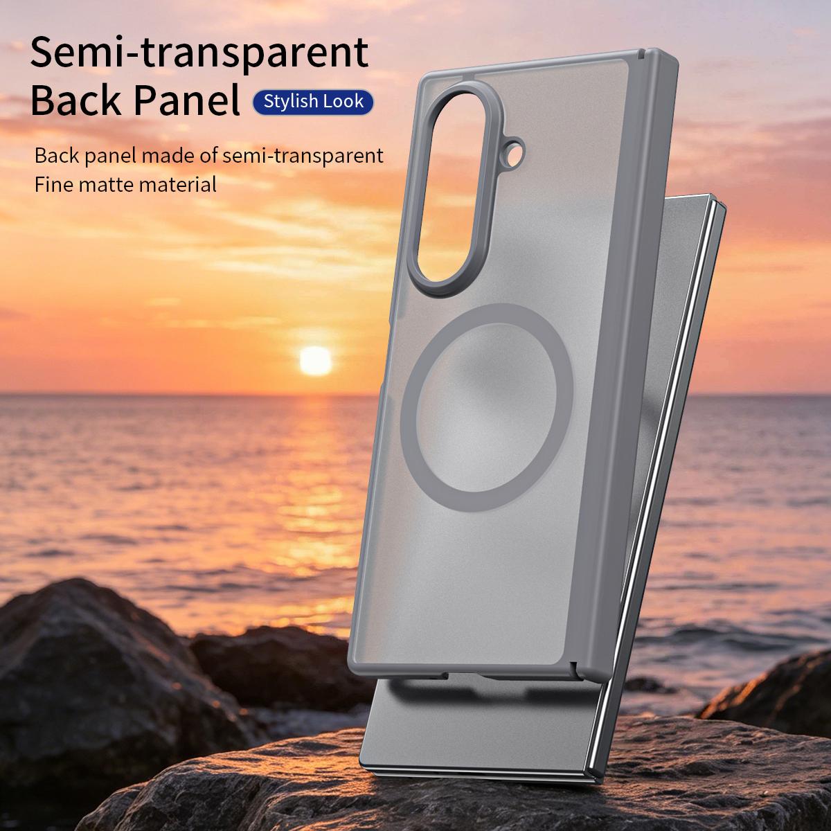 For Galaxy Z Fold7 5G Star Hinge Frame-integrated Film Magnetic Phone Case - Grey - SYA003425605B