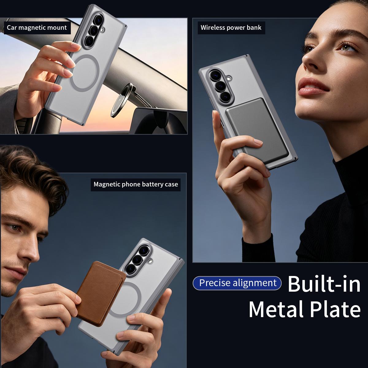 For Galaxy Z Fold7 5G Star Hinge Frame-integrated Film Magnetic Phone Case - Grey - SYA003425605B