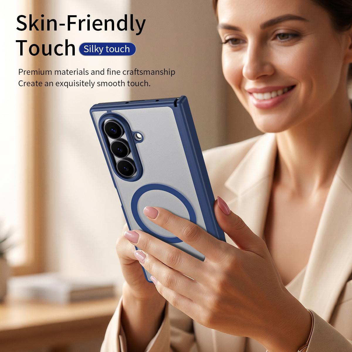For Galaxy Z Fold7 5G Star Hinge Frame-integrated Film Magnetic Phone Case - Blue - SYA003425605C