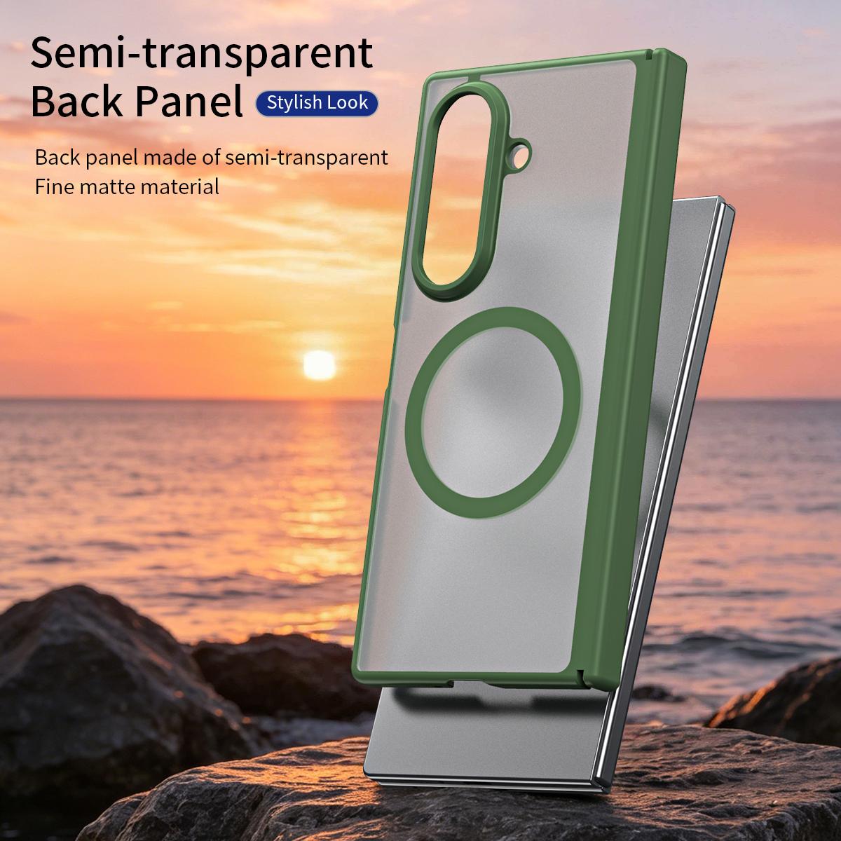 For Galaxy Z Fold7 5G Star Hinge Frame-integrated Film Magnetic Phone Case - Green - SYA003425605D