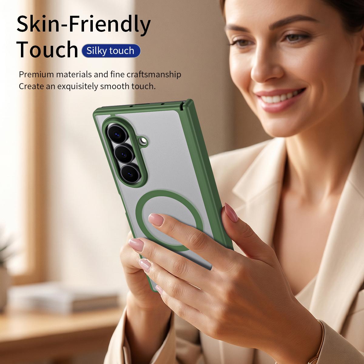 For Galaxy Z Fold7 5G Star Hinge Frame-integrated Film Magnetic Phone Case - Green - SYA003425605D