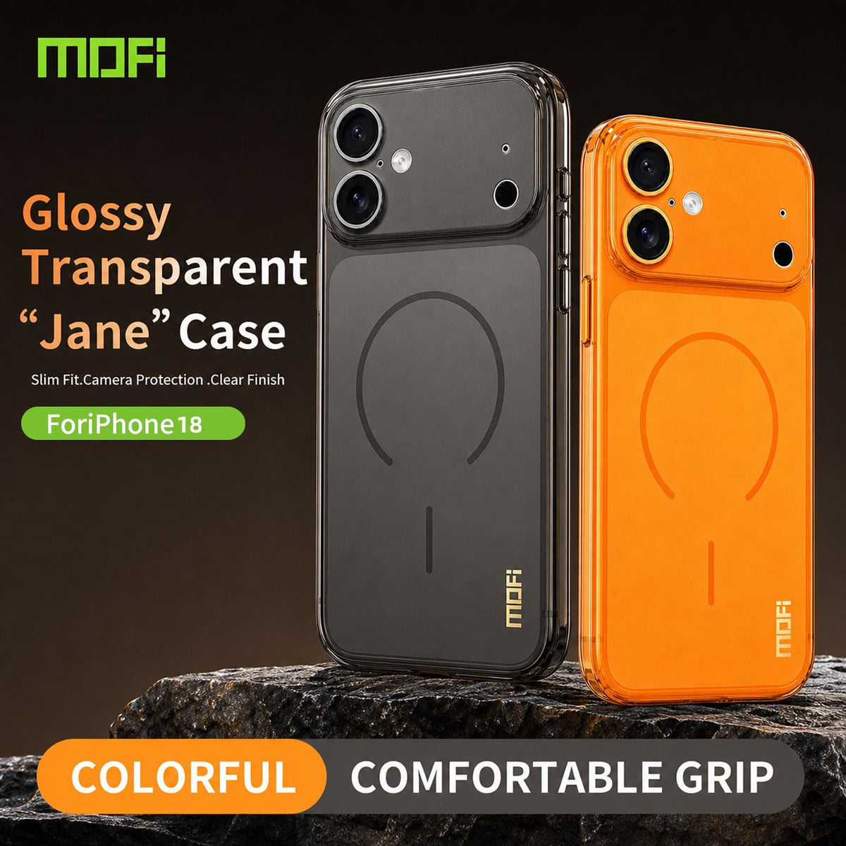 For iPhone 18 MOFI Minimal Series Frosted Semi-Transparen TPU Phone Case with Lens Film - Orange - SYA003426007D