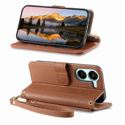 For Honor Play 80 Plus 5G Fantasy Love Heart Zipper Wallet Vegan Leather Phone Case with Strap(Brown)