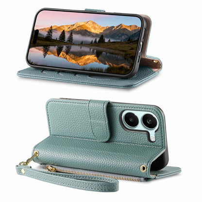 For Honor Play 80 Plus 5G Fantasy Love Heart Zipper Wallet Vegan Leather Phone Case with Strap(Green)