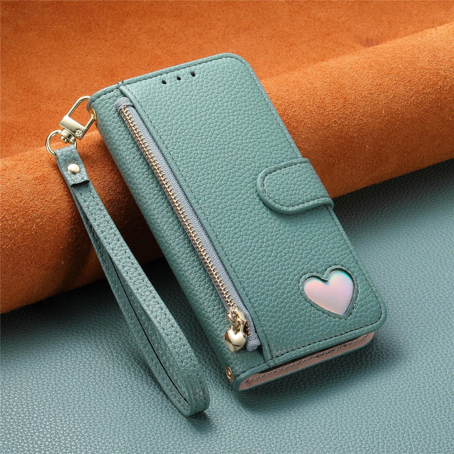 For Honor Play 80 Plus 5G Fantasy Love Heart Zipper Wallet Vegan Leather Phone Case with Strap(Green)