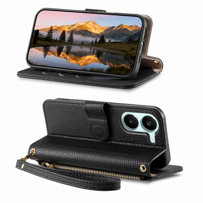For Honor Play 80 Plus 5G Fantasy Love Heart Zipper Wallet Vegan Leather Phone Case with Strap(Black)
