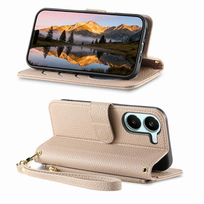 For Honor Play 80 Plus 5G Fantasy Love Heart Zipper Wallet Vegan Leather Phone Case with Strap(Beige)