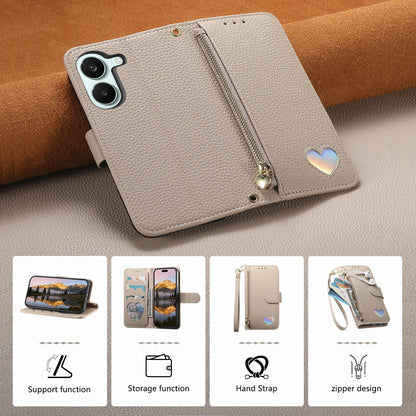 For Honor Play 80 Plus 5G Fantasy Love Heart Zipper Wallet Vegan Leather Phone Case with Strap(Beige)