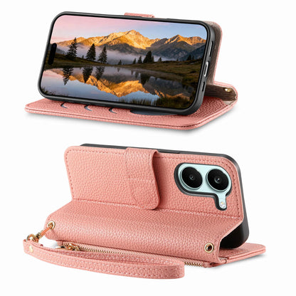 For Honor Play 80 Plus 5G Fantasy Love Heart Zipper Wallet Vegan Leather Phone Case with Strap(Pink)