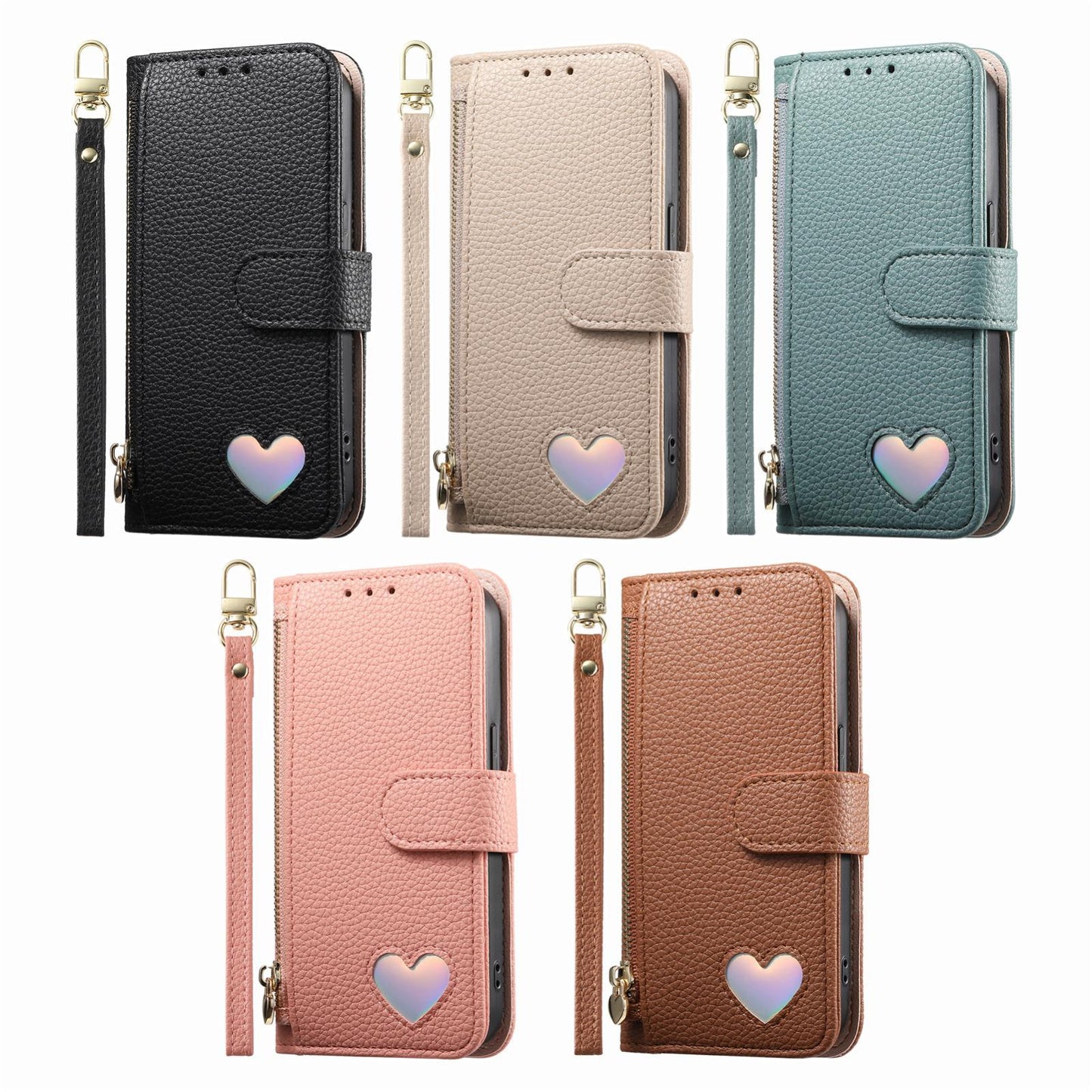 For Honor Play 80 Plus 5G Fantasy Love Heart Zipper Wallet Vegan Leather Phone Case with Strap(Beige)