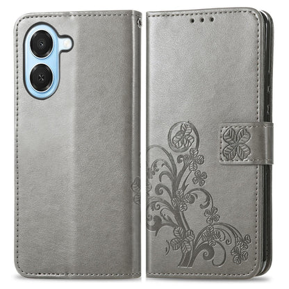 For Honor Play 80 Plus 5G Four-leaf Clasp Embossed Buckle Leather Phone Case(Gray)