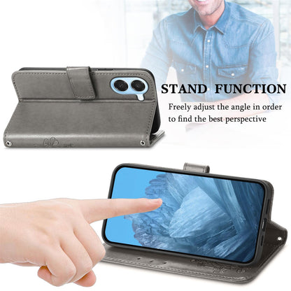 For Honor Play 80 Plus 5G Four-leaf Clasp Embossed Buckle Leather Phone Case(Gray)