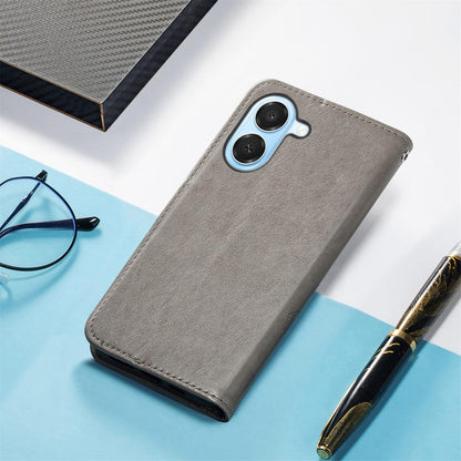 For Honor Play 80 Plus 5G Four-leaf Clasp Embossed Buckle Leather Phone Case(Gray)