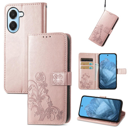 For Honor Play 80 Plus 5G Four-leaf Clasp Embossed Buckle Leather Phone Case(Rose Gold)