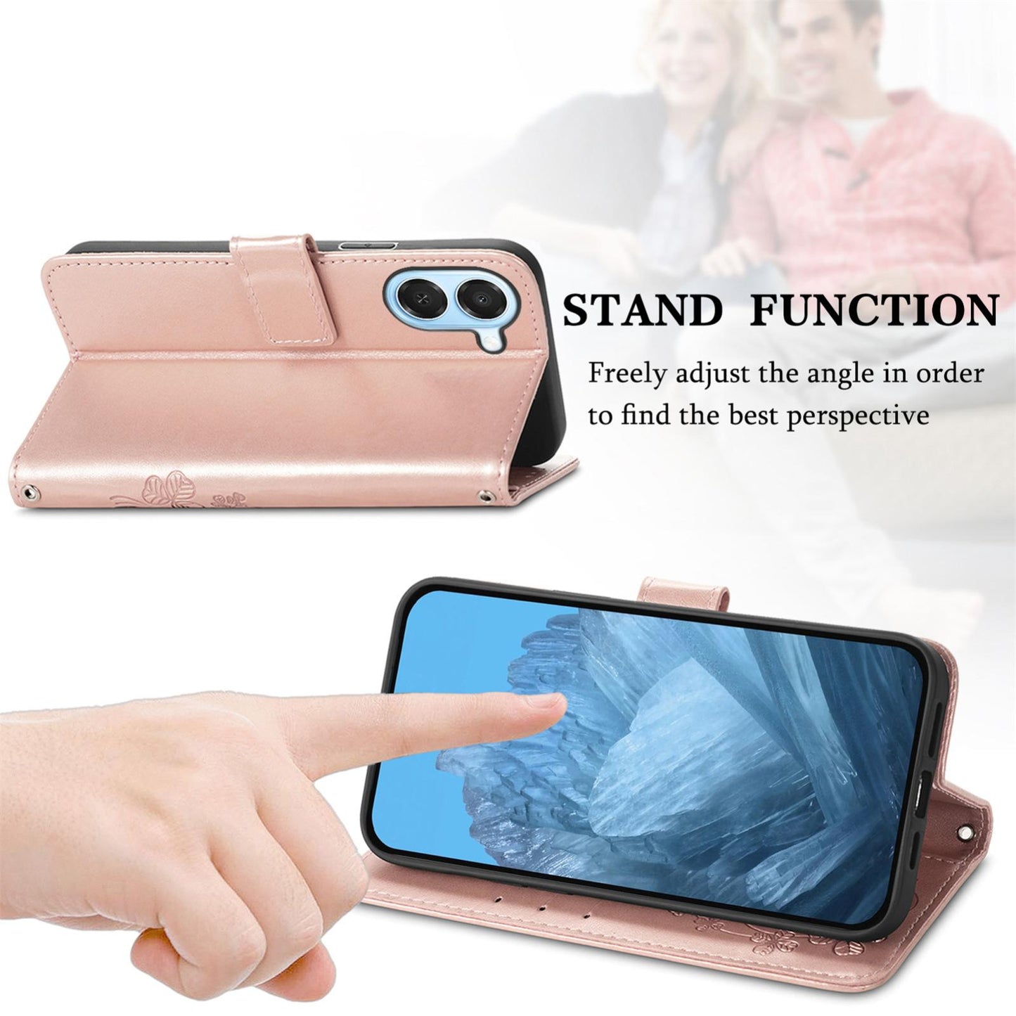 For Honor Play 80 Plus 5G Four-leaf Clasp Embossed Buckle Leather Phone Case(Rose Gold)
