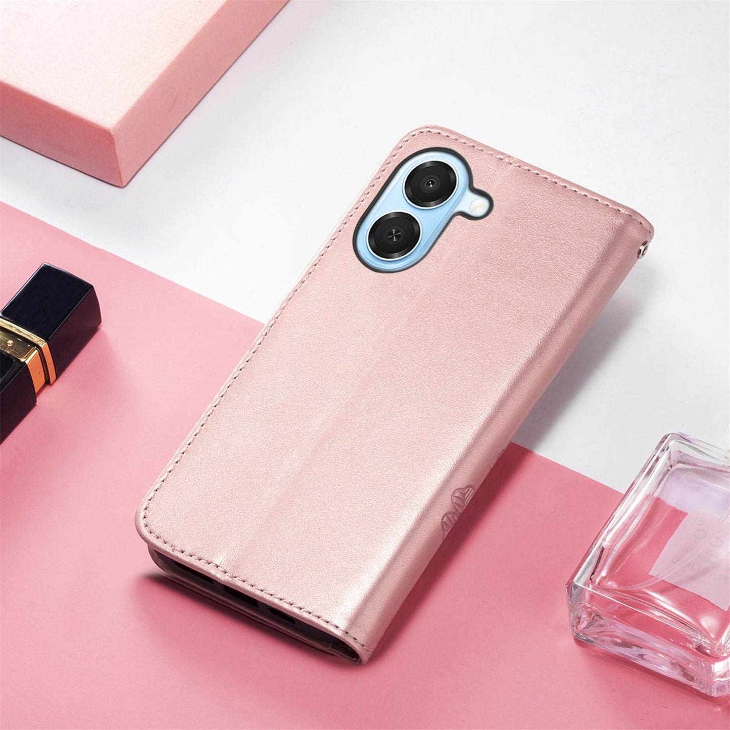 For Honor Play 80 Plus 5G Four-leaf Clasp Embossed Buckle Leather Phone Case(Rose Gold)