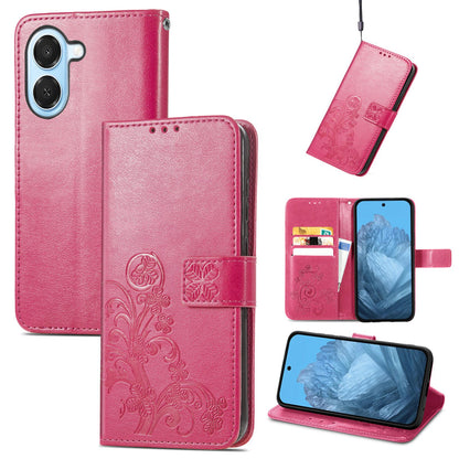 For Honor Play 80 Plus 5G Four-leaf Clasp Embossed Buckle Leather Phone Case(Rose)