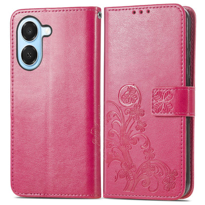 For Honor Play 80 Plus 5G Four-leaf Clasp Embossed Buckle Leather Phone Case(Rose)