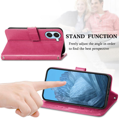 For Honor Play 80 Plus 5G Four-leaf Clasp Embossed Buckle Leather Phone Case(Rose)