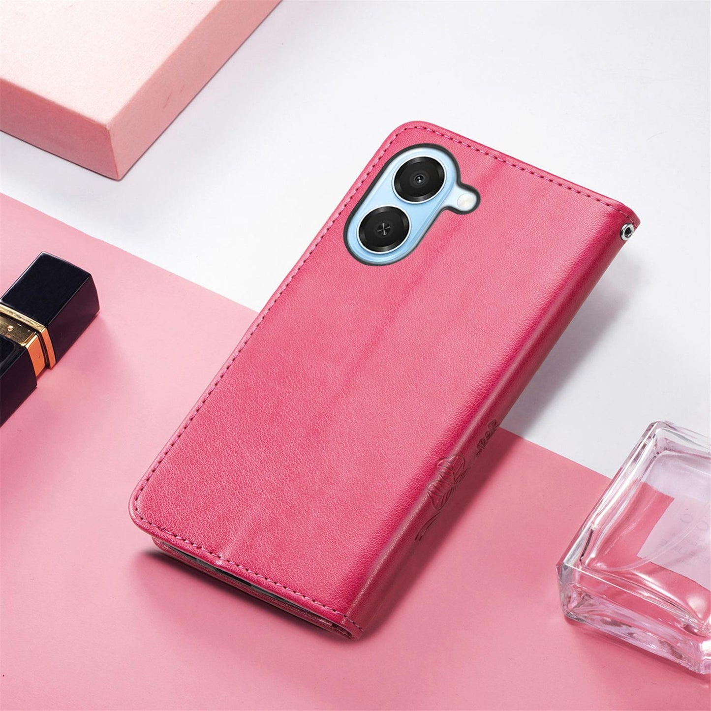 For Honor Play 80 Plus 5G Four-leaf Clasp Embossed Buckle Leather Phone Case(Rose)