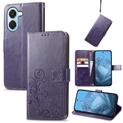For Honor Play 80 Plus 5G Four-leaf Clasp Embossed Buckle Leather Phone Case(Purple)