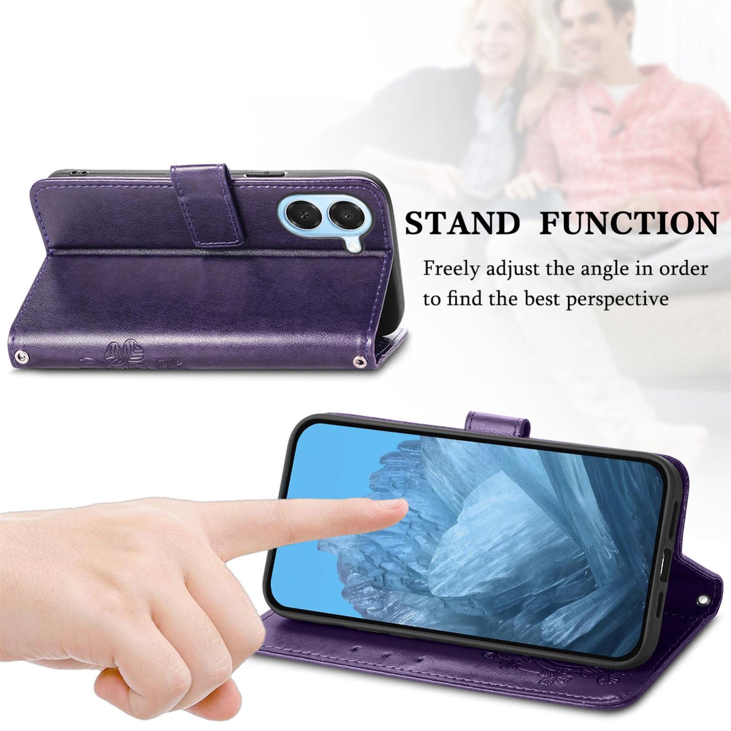 For Honor Play 80 Plus 5G Four-leaf Clasp Embossed Buckle Leather Phone Case(Purple)