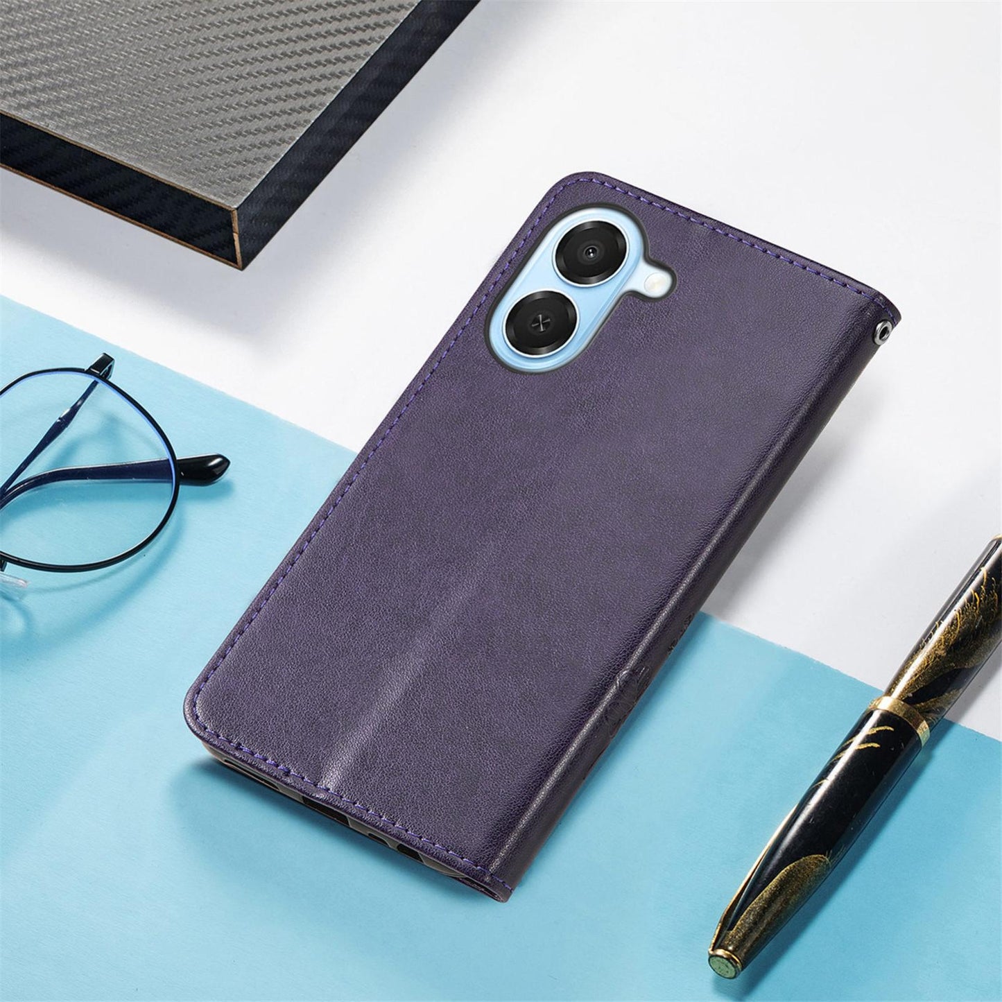 For Honor Play 80 Plus 5G Four-leaf Clasp Embossed Buckle Leather Phone Case(Purple)