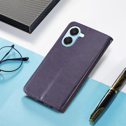 For Honor Play 80 Plus 5G Four-leaf Clasp Embossed Buckle Leather Phone Case(Purple)