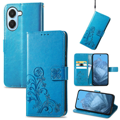 For Honor Play 80 Plus 5G Four-leaf Clasp Embossed Buckle Leather Phone Case(Blue)