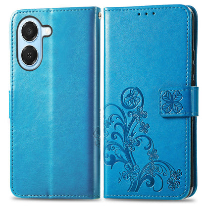 For Honor Play 80 Plus 5G Four-leaf Clasp Embossed Buckle Leather Phone Case(Blue)