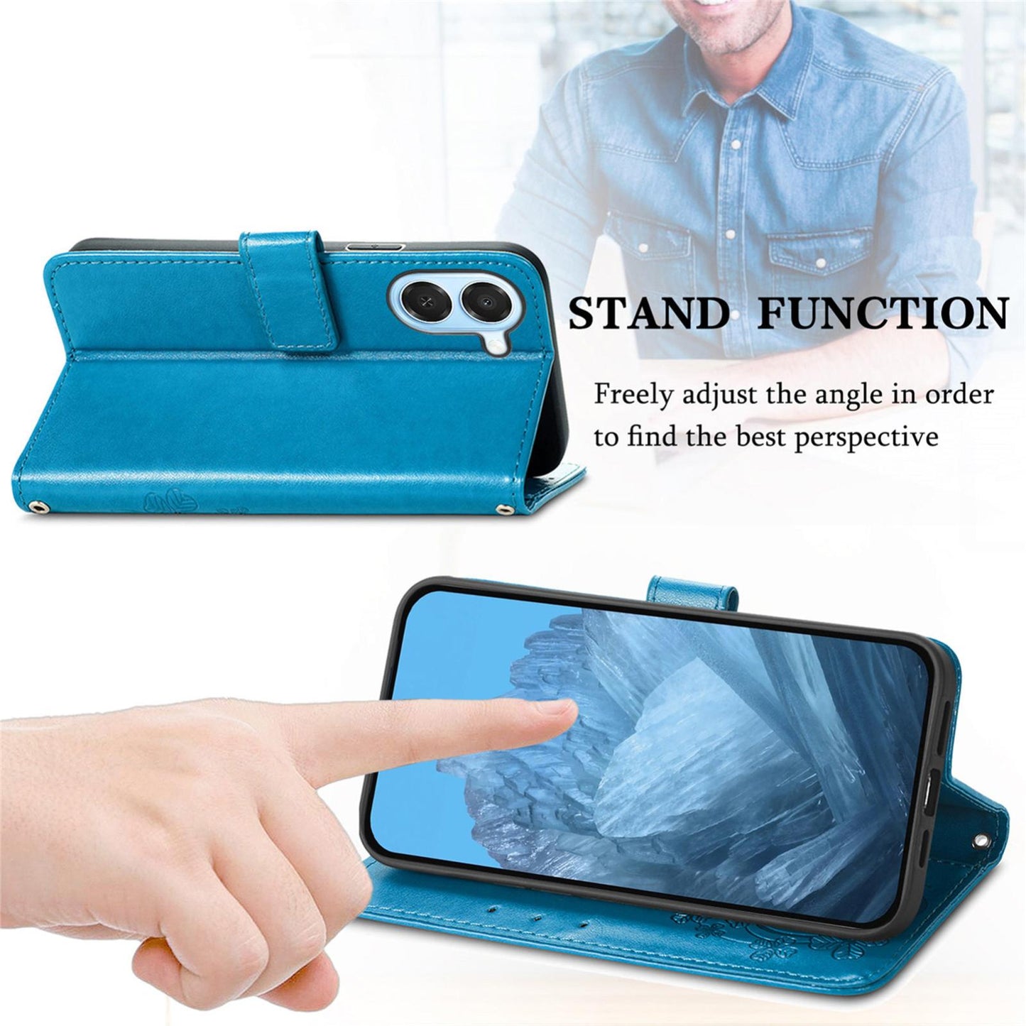 For Honor Play 80 Plus 5G Four-leaf Clasp Embossed Buckle Leather Phone Case(Blue)