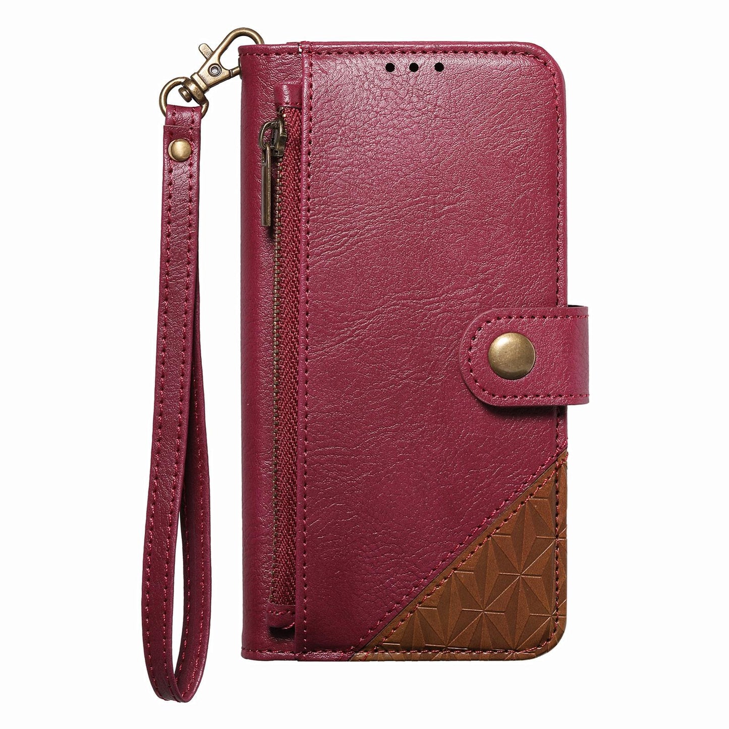 For Honor Play 80 Plus 5G Splicing Zipper Wallet Vegan Leather Phone Case with Strap(Red)