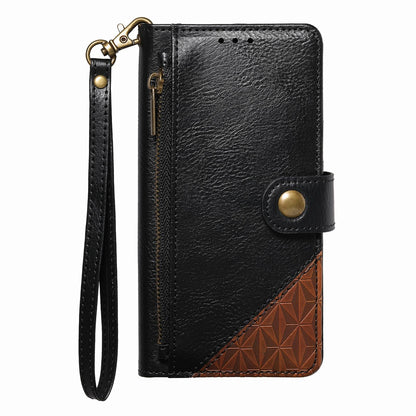 For Honor Play 80 Plus 5G Splicing Zipper Wallet Vegan Leather Phone Case with Strap(Black)