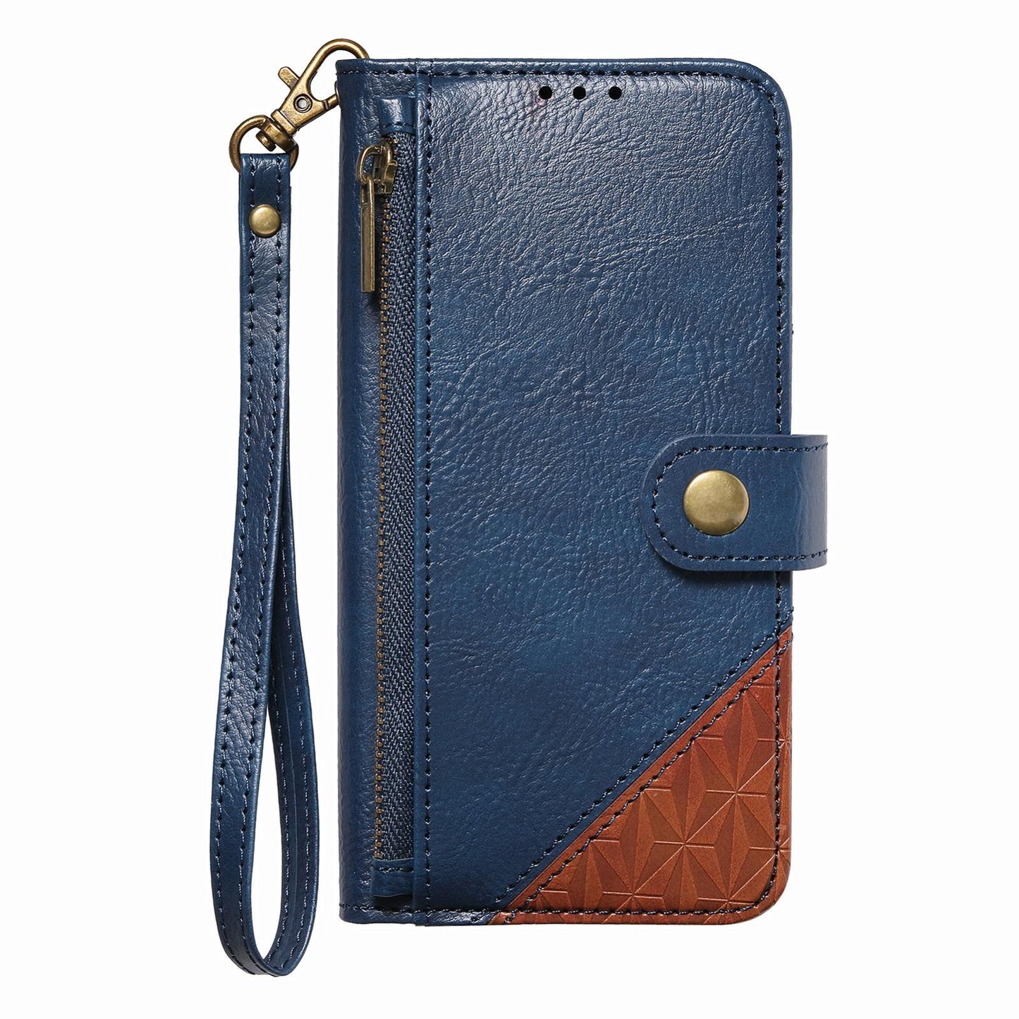 For Honor Play 80 Plus 5G Splicing Zipper Wallet Vegan Leather Phone Case with Strap(Blue)