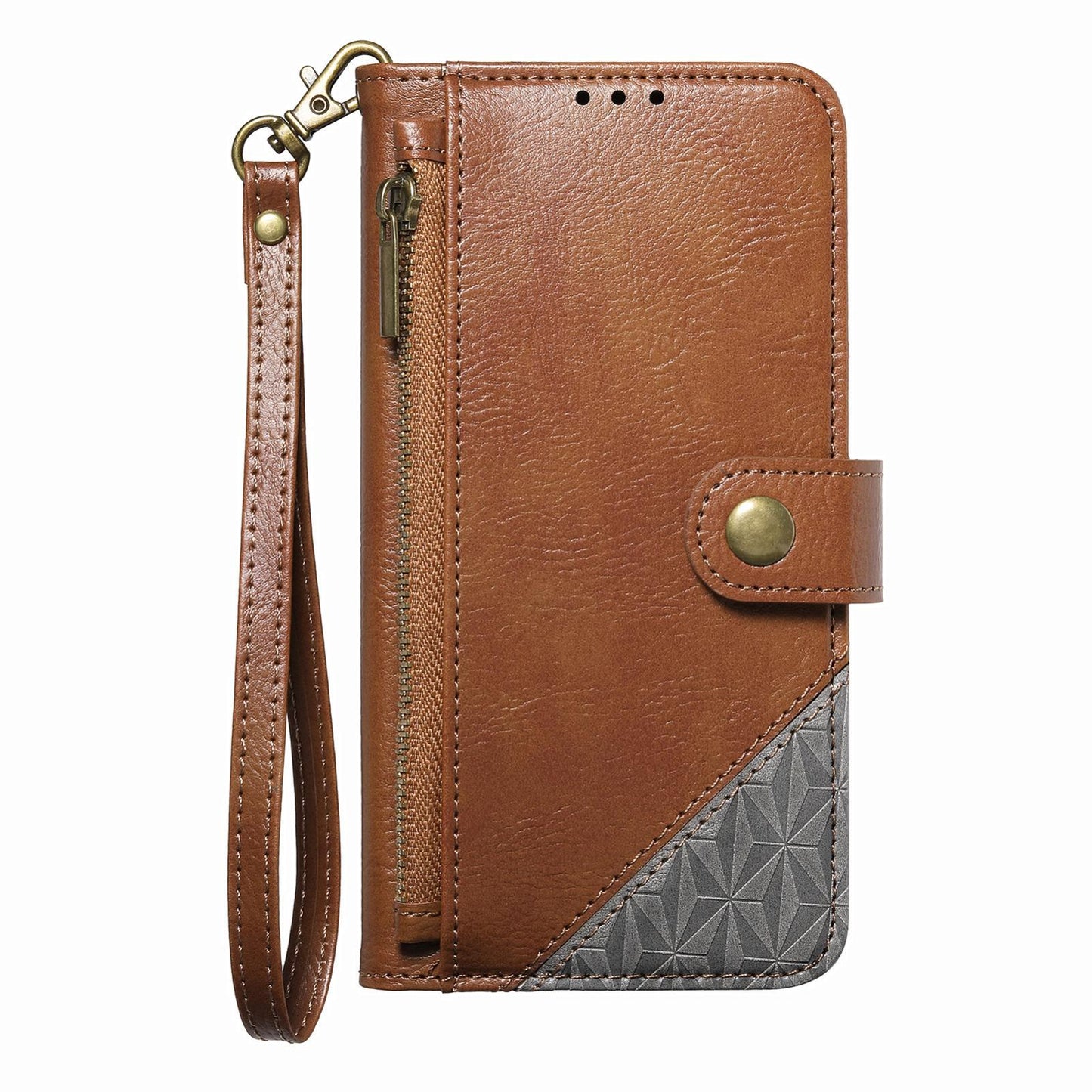For Honor Play 80 Plus 5G Splicing Zipper Wallet Vegan Leather Phone Case with Strap(Brown)