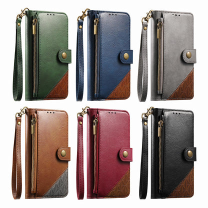 For Honor Play 80 Plus 5G Splicing Zipper Wallet Vegan Leather Phone Case with Strap(Gray)