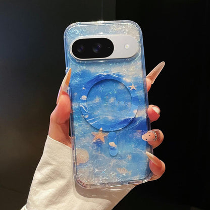 For Google Pixel 9 / 9 Pro Dreamy Ocean Gradient Magnetic Phone Case - Starlight Blue - SYA003434906B