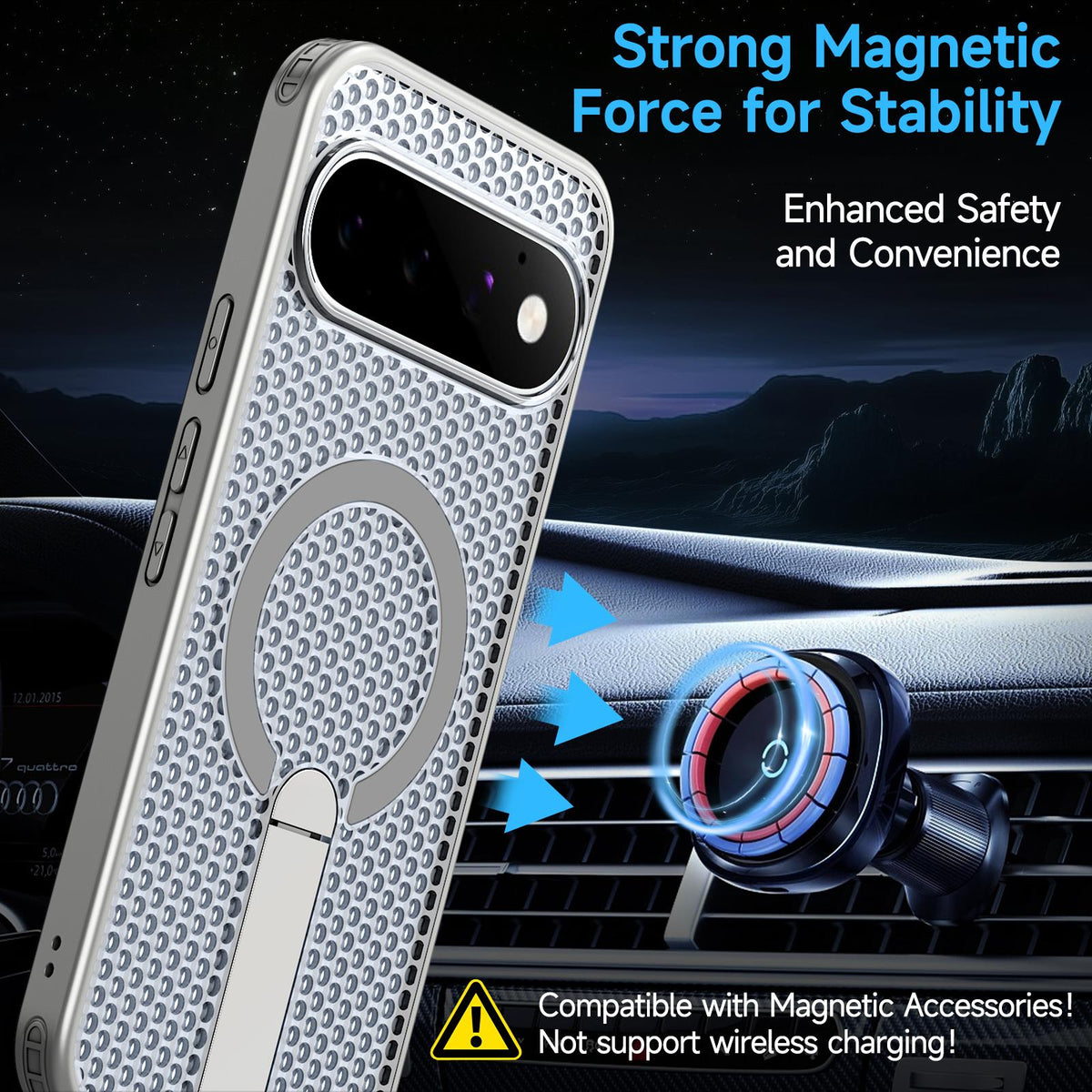 For Google Pixel 11 Kalebol Honeycomb Cooling MagSafe Holder Phone Case - Titanium Grey - SYA003435703C