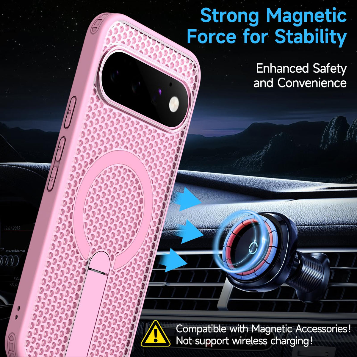 For Google Pixel 11 Kalebol Honeycomb Cooling MagSafe Holder Phone Case - Cherry Blossom Pink - SYA003435703E